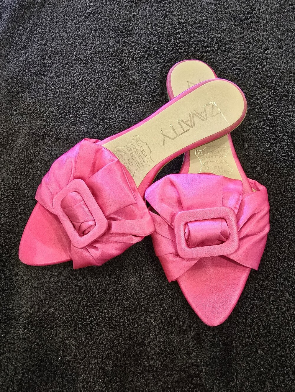 Zavatty Pink Satin Bow Slip On Mule Sandals